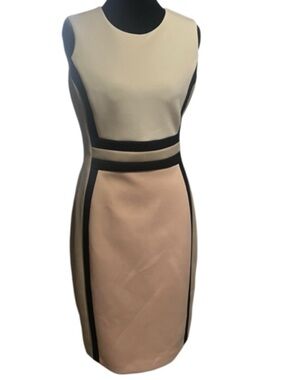 Calvin Klein Beige Black Colorblock Sheath Dress Size 4